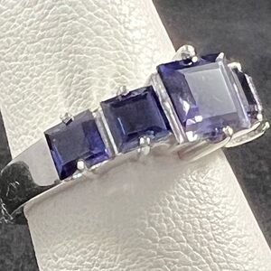 Princess Cut Amethyst 5‑Stone Sterling Silver Ring